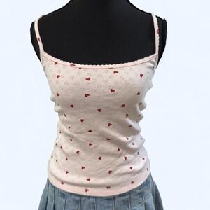 Coquette pink heart pointelle cami ♡ lace trim soft girl Y2K baby tank